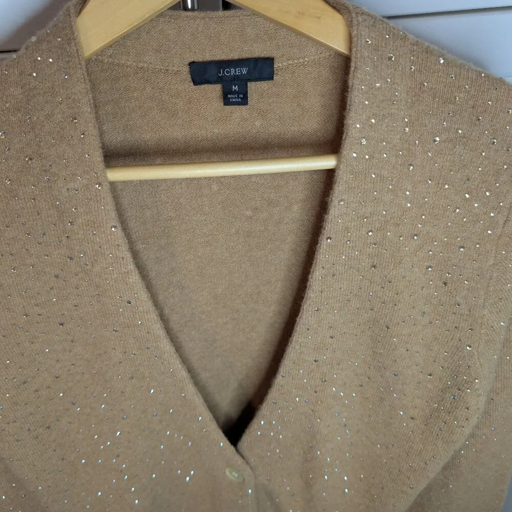 J.Crew Camel Sparkle Merino Wool & Alpaca Cardigan | Size M | Mint Condition - Picture 4 of 14